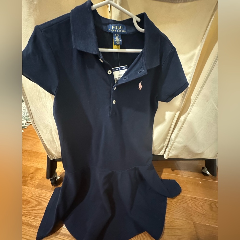 Ralph Lauren Dark Blue Polo Dress with Pink Logo